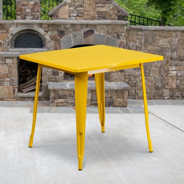 Felix Commercial Grade 31.5" Square Yellow Metal Indoor-Outdoor Table 1 Felix Commercial Grade 31.5" Square Yellow Metal Indoor-Outdoor Table
