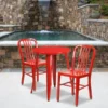 Napoleon Commercial Grade 24" Round Red Metal Indoor-Outdoor Table Set With 2 Vertical Slat Back Chairs