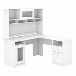 Bush Furniture Cabot 60W L Shaped Computer Desk With Hutch In White