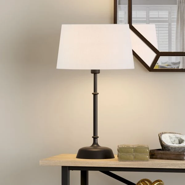 Derek 24.25" Tall Table Lamp With Fabric Shade In Blackened Bronze/White 2 Derek 24.25" Tall Table Lamp With Fabric Shade In Blackened Bronze/White - Image 2
