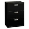 HON 600 Series Three-Drawer Lateral File, Letter/Legal/A4, 30w X 18d, Black