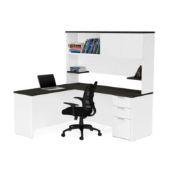 Bestar Pro-Concept Plus L-Desk With Hutch In White & Deep Grey