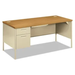 HON Metro Classic Series Left Pedestal "L" Workstation Desk, 66" X 30" X 29.5", Harvest/Putty