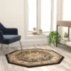 Mersin Collection Persian Style 4x4 Black Octagon Area Rug-Olefin Rug With Jute Backing-Hallway, Entryway, Bedroom, Living Room