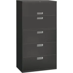 HON 600 Series Five-Drawer Lateral File, Letter/Legal/A4, 36w X 18d, Charcoal