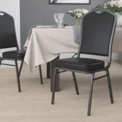 Flash Furniture HERCULES Series Crown Back Stacking Banquet Chair With Black Vinyl And 2.5'' Thick Seat - Silver Vein Frame
