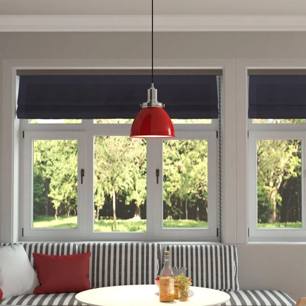 Madison 12" Wide Pendant With Metal Shade In Poppy Red/Polished Nickel/Poppy Red 5 Madison 12" Wide Pendant With Metal Shade In Poppy Red/Polished Nickel/Poppy Red - Image 5