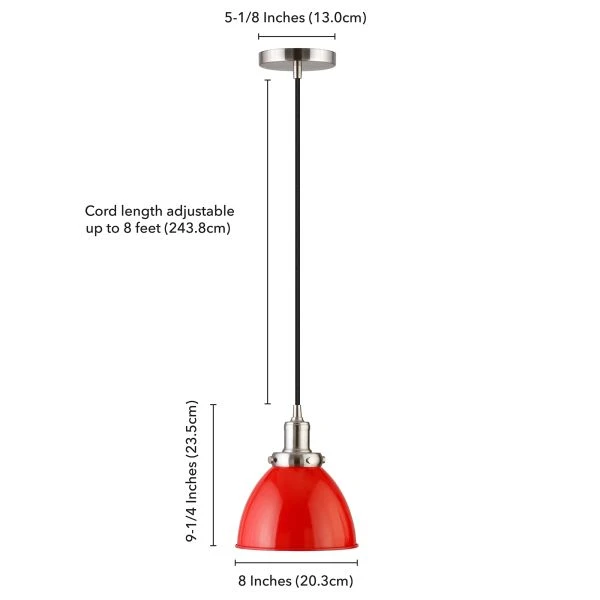 Madison 8" Wide Pendant With Metal Shade In Poppy Red/Polished Nickel/Poppy Red 5 Madison 8" Wide Pendant With Metal Shade In Poppy Red/Polished Nickel/Poppy Red - Image 5