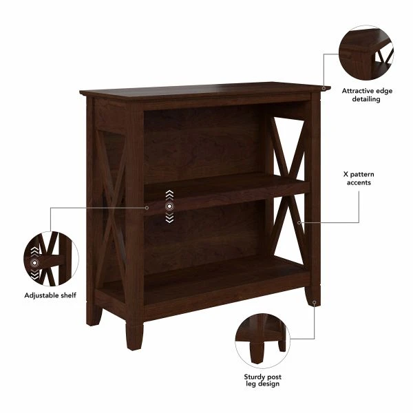 Bush Furniture Key West Small 2 Shelf Bookcase - Set Of 2 In Bing Cherry 2 Bush Furniture Key West Small 2 Shelf Bookcase - Set Of 2 In Bing Cherry - Image 2