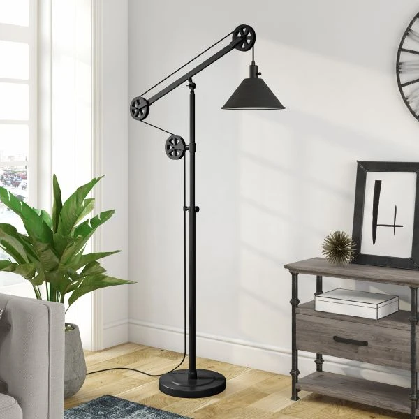 Descartes Pulley System Floor Lamp With Metal Shade In Blackened Bronze/Blackened Bronze 2 Descartes Pulley System Floor Lamp With Metal Shade In Blackened Bronze/Blackened Bronze - Image 2