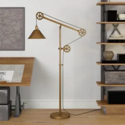 Descartes Pulley System Floor Lamp With Metal Shade In Antique Brass/Antique Brass -office furniture sale 2bf93a777a8dee2a4a1958ba20c03224a9