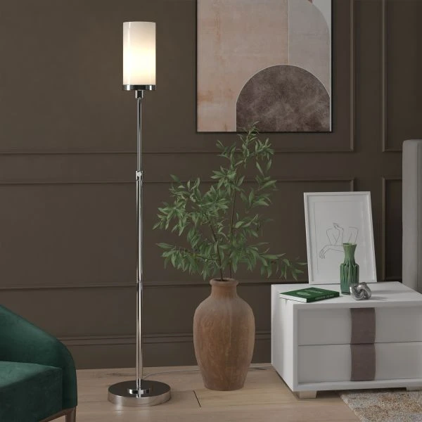 Frieda 66" Tall Floor Lamp With Glass Shade In Polished Nickel/White Milk 5 Frieda 66" Tall Floor Lamp With Glass Shade In Polished Nickel/White Milk - Image 5