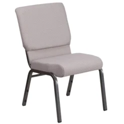 Flash Furniture HERCULES Series 18.5''W Gray Dot Fabric Stacking Church Chair With 4.25'' Thick Seat - Silver Vein Frame
