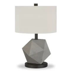 Kore 19.5" Tall Table Lamp With Fabric Shade In Concrete/Blackened Bronze/White