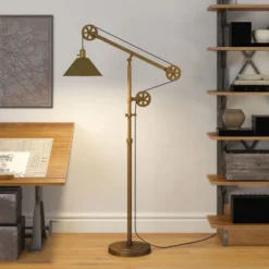 Descartes Pulley System Floor Lamp With Metal Shade In Antique Brass/Antique Brass -office furniture sale 2cbd2d3d55493cc2e51eed53455a61350f