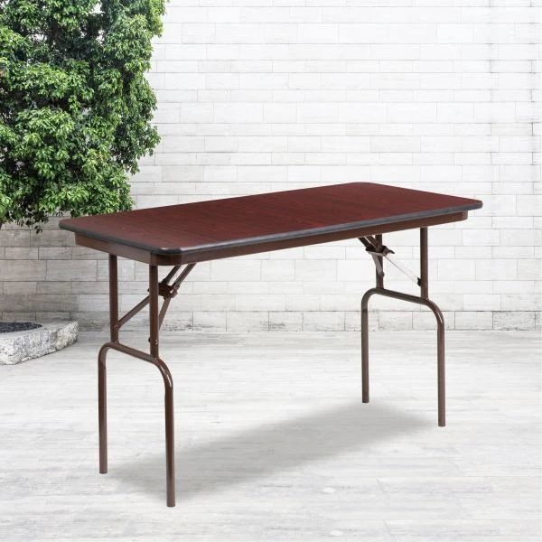 Frankie 4-Foot Mahogany Melamine Laminate Folding Banquet Table 1 Frankie 4-Foot Mahogany Melamine Laminate Folding Banquet Table