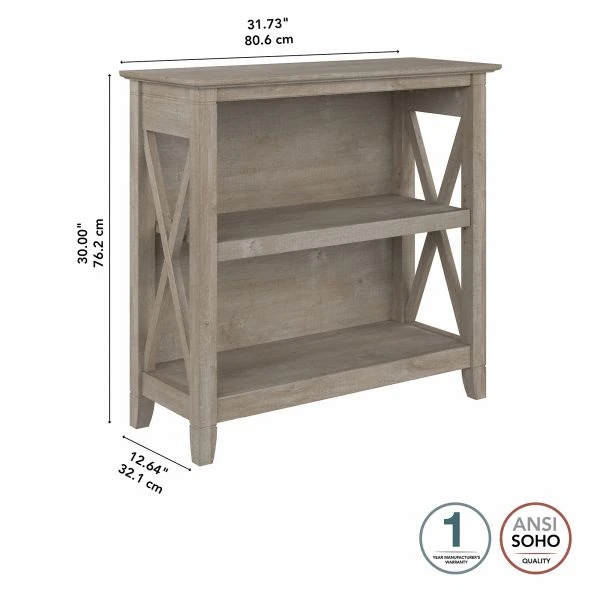 Bush Furniture Key West Small 2 Shelf Bookcase In Washed Gray 2 Bush Furniture Key West Small 2 Shelf Bookcase In Washed Gray - Image 2