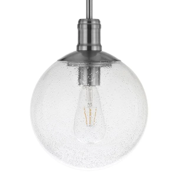 Walker 9" Wide Pendant With Glass Shade In Brushed Nickel /Seeded 7 Walker 9" Wide Pendant With Glass Shade In Brushed Nickel /Seeded - Image 7