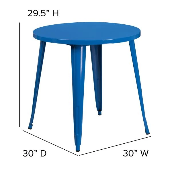 Jeffrey Commercial Grade 30" Round Blue Metal Indoor-Outdoor Table 2 Jeffrey Commercial Grade 30" Round Blue Metal Indoor-Outdoor Table - Image 2