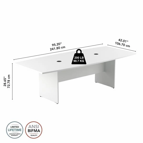Bush Business Furniture 96W X 42D Boat Shaped Conference Table With Wood Base In White 6 Bush Business Furniture 96W X 42D Boat Shaped Conference Table With Wood Base In White - Image 6