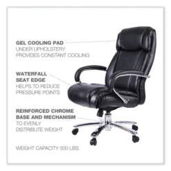 Alera Maxxis Series Big/Tall Bonded Leather Chair, Supports 500 Lb, 21.42" To 25" Seat Height, Black Seat/Back, Chrome Base -office furniture sale 2d4339cf9da2a890eaa359bca46037f1fe