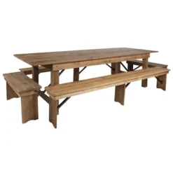 HERCULES Series 9' X 40'' Antique Rustic Folding Farm Table And Four Bench Set -office furniture sale 2d98cea29ef0586a5ea71c259c05d6503d