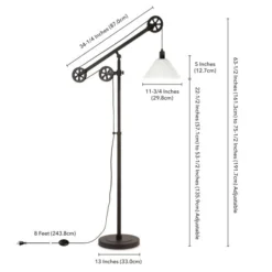 Descartes Pulley System Floor Lamp With Glass Shade In Blackened Bronze/White -office furniture sale 2da2f42fbfca4a174b52ce2184940d0ac4