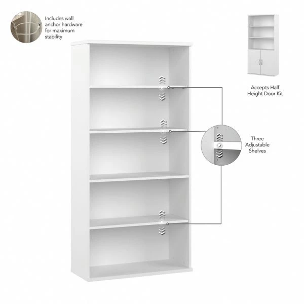 Bush Business Furniture Studio A Tall 5 Shelf Bookcase With Doors In White 3 Bush Business Furniture Studio A Tall 5 Shelf Bookcase With Doors In White - Image 3