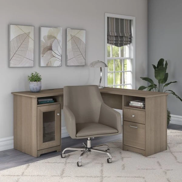 Bush Furniture Cabot 60W L Shaped Computer Desk With Mid Back Leather Box Chair In Ash Gray 6 Bush Furniture Cabot 60W L Shaped Computer Desk With Mid Back Leather Box Chair In Ash Gray - Image 6