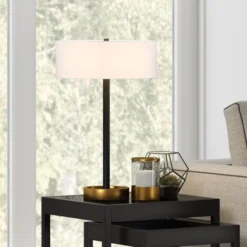 Estella 24" Tall Two-Tone Table Lamp With Fabric Shade In Matte Black/Brass/White 11 Estella 24" Tall Two-Tone Table Lamp With Fabric Shade In Matte Black/Brass/White -office furniture sale 2e70d3f78391d8f3018d1de1d044e2f4e0