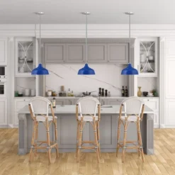 Mackenzie 10.75" Wide Pendant With Metal Shade In Blue/Polished Nickel/Blue -office furniture sale 2e9608e0e8cbcc1020b4d133c65f4df255