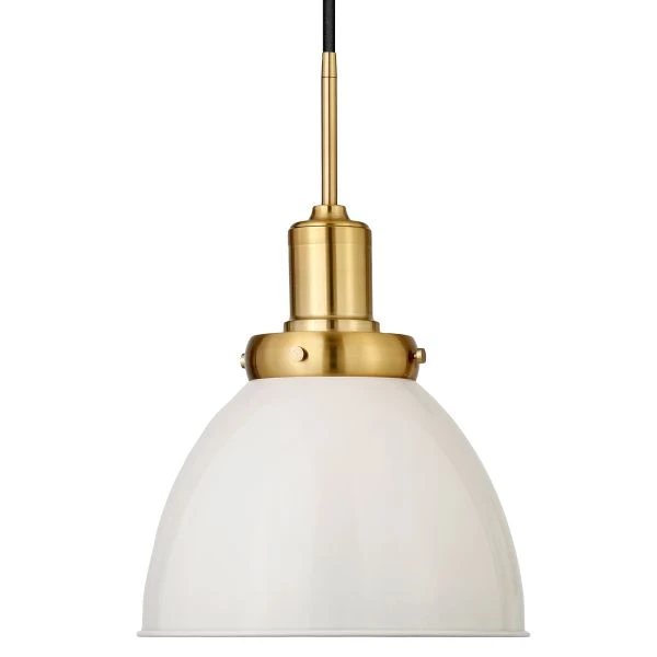 Madison 12" Wide Pendant With Metal Shade In Pearled White/Brass/Pearled White 2 Madison 12" Wide Pendant With Metal Shade In Pearled White/Brass/Pearled White - Image 2