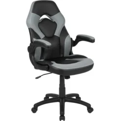 X10 Gaming Chair Racing Office Ergonomic Computer PC Adjustable Swivel Chair With Flip-up Arms, Gray/Black LeatherSoft