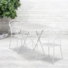 Oia Commercial Grade 28" Square White Indoor-Outdoor Steel Folding Patio Table Set With 2 Round Back Chairs