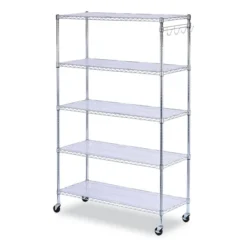 Alera 5-Shelf Wire Shelving Kit With Casters And Shelf Liners, 48w X 18d X 72h, Silver