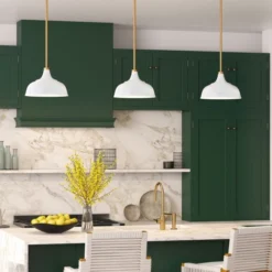 Mackenzie 10.75" Wide Pendant With Metal Shade In Matte White/Brass/Matte White -office furniture sale 3050cb646a6b3e26893a045b7b5dc82e2f