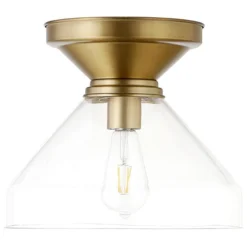 Abbott 12" Wide Flush Mount With Glass Shade In Brushed Brass/Clear
