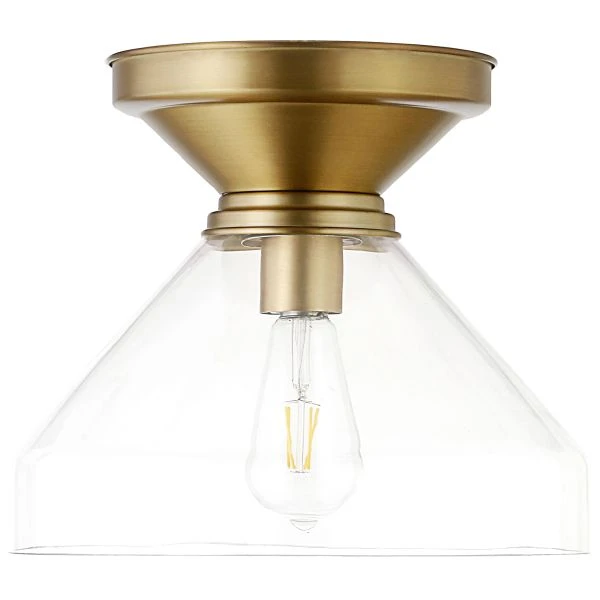 Abbott 12" Wide Flush Mount With Glass Shade In Brushed Brass/Clear 1 Abbott 12" Wide Flush Mount With Glass Shade In Brushed Brass/Clear