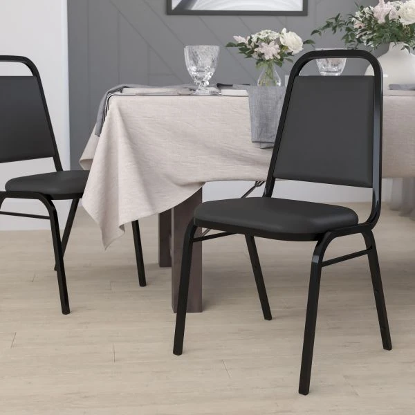 Flash Furniture HERCULES Series Trapezoidal Back Stacking Banquet Chair With Black Vinyl And 1.5'' Thick Seat - Black Frame 1 Flash Furniture HERCULES Series Trapezoidal Back Stacking Banquet Chair With Black Vinyl And 1.5'' Thick Seat - Black Frame