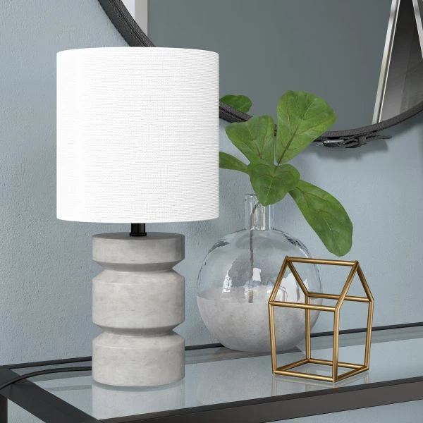 Reyna 13.5" Tall Mini Lamp With Fabric Shade In Concrete/White 5 Reyna 13.5" Tall Mini Lamp With Fabric Shade In Concrete/White - Image 5