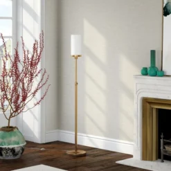 Frieda 66" Tall Floor Lamp With Glass Shade In Brass/White Milk -office furniture sale 3154a98e0cec61c4b00249239aae0c21ef