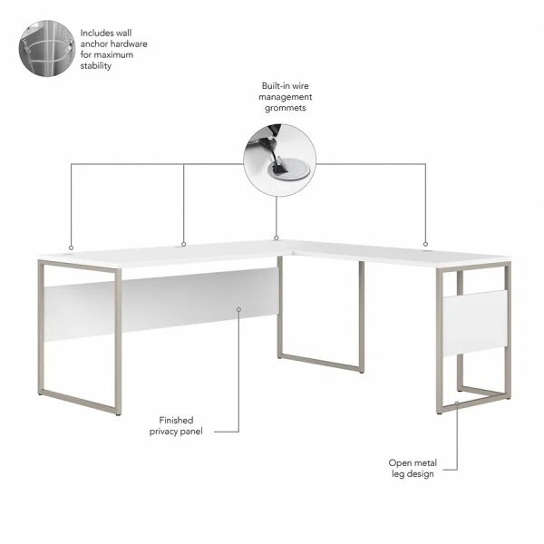 Bush Business Furniture Hybrid 72W X 30D L Shaped Table Desk With Metal Legs In White 7 Bush Business Furniture Hybrid 72W X 30D L Shaped Table Desk With Metal Legs In White - Image 7