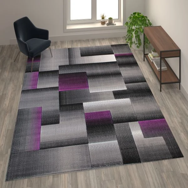 Elio Collection 8' X 10' Purple Color Blocked Area Rug - Olefin Rug With Jute Backing - Entryway, Living Room, Or Bedroom 1 Elio Collection 8' X 10' Purple Color Blocked Area Rug - Olefin Rug With Jute Backing - Entryway, Living Room, Or Bedroom
