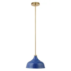 Mackenzie 10.75" Wide Pendant With Metal Shade In Blue/Brass/Blue