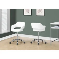 Monarch Specialties Office Chair, Adjustable Height, Swivel, Ergonomic, Armrests, Computer Desk, Work, White Leather Look, Chrome Metal, Contemporary, Modern