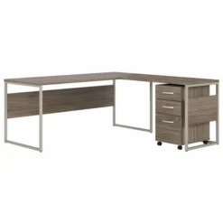 Bush Business Furniture Hybrid 72W X 30D L Shaped Table Desk With Mobile File Cabinet In Modern Hickory