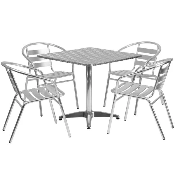 Flash Furniture 31.5'' Square Aluminum Indoor-Outdoor Table With 4 Slat Back Chairs 2 Flash Furniture 31.5'' Square Aluminum Indoor-Outdoor Table With 4 Slat Back Chairs - Image 2