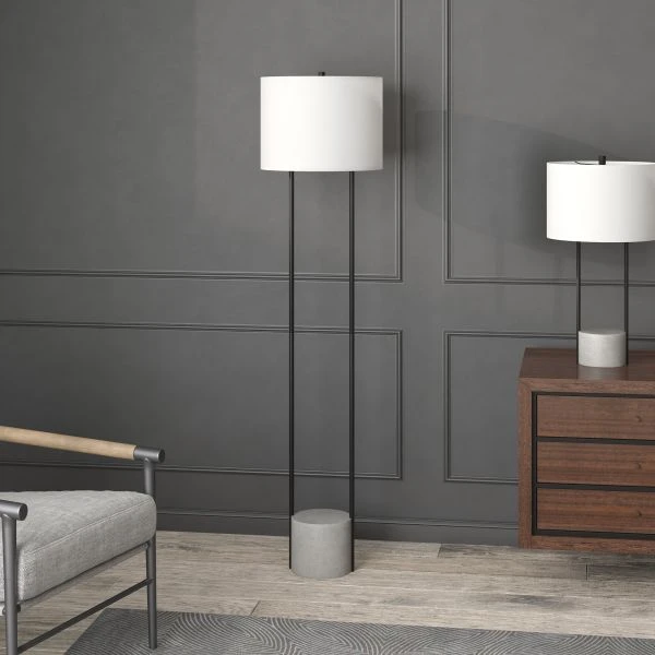 Uma 65.5" Tall Floor Lamp With Fabric Shade In Blackened Bronze/Concrete/White 3 Uma 65.5" Tall Floor Lamp With Fabric Shade In Blackened Bronze/Concrete/White - Image 3