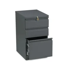 HON Brigade Mobile Pedestal With Pencil Tray Insert, Left/Right, 3-Drawers: Box/Box/File, Letter, Charcoal, 15" X 19.88" X 28"