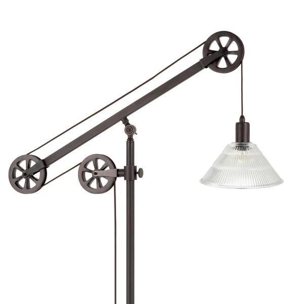Descartes Pulley System Floor Lamp With Ribbed Glass Shade In Blackened Bronze/Clear 5 Descartes Pulley System Floor Lamp With Ribbed Glass Shade In Blackened Bronze/Clear - Image 5